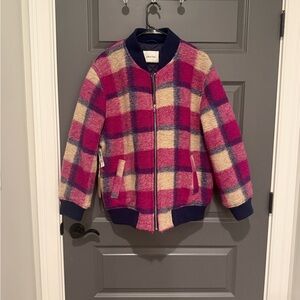 NWT Aritzia Wilfred Free Plaid Wool Bomber Jacket in Pink and Navy MRSP $268